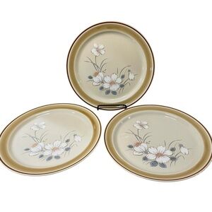 Vintage Water Colors Dawn Hearthside Stoneware Dinner Plates Set of 3 Japan 70’s